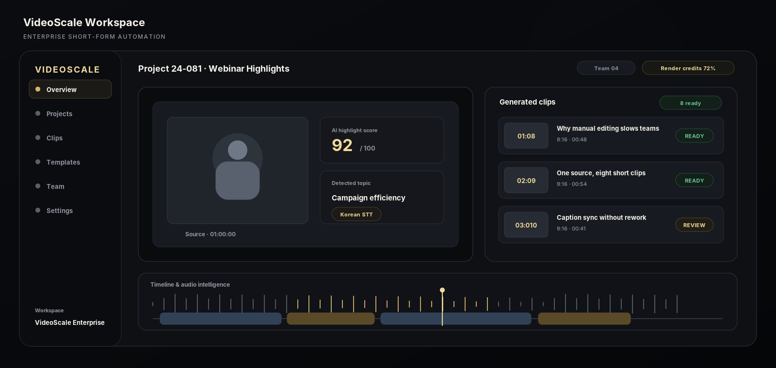 VideoScale · B2B SaaS 실데모 대표 이미지